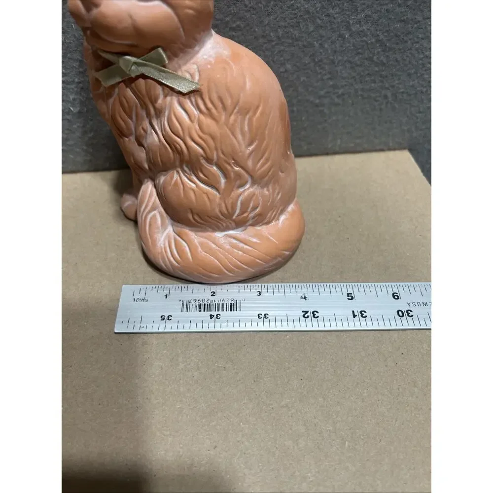 Vintage Terracotta Sitting Cat With Bow Made In Taiwan